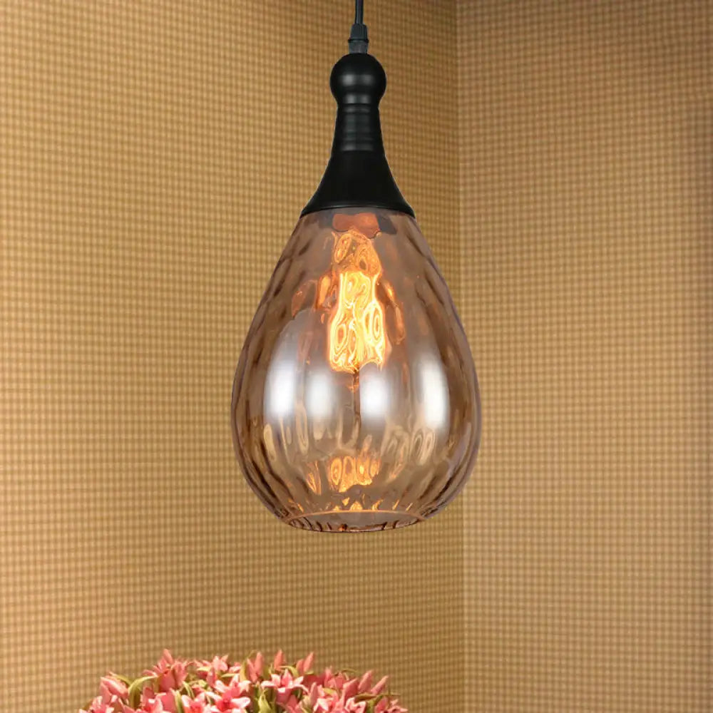 Black/Brass Teardrop Ceiling Light Industrial Clear/Amber/Grey Water Glass 1-Light Bedroom Pendant