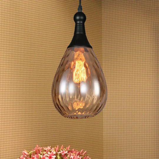 Black/Brass Teardrop Ceiling Light Industrial Clear/Amber/Grey Water Glass 1-Light Bedroom Pendant