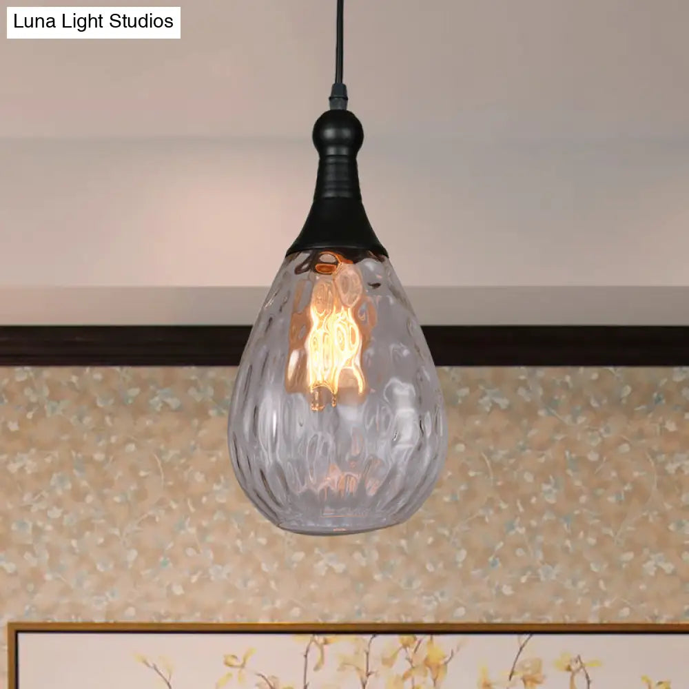 Black/Brass Teardrop Ceiling Light Industrial Clear/Amber/Grey Water Glass 1-Light Bedroom Pendant