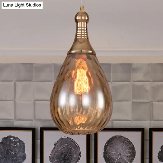 Black/Brass Teardrop Ceiling Light Industrial Clear/Amber/Grey Water Glass 1-Light Bedroom Pendant