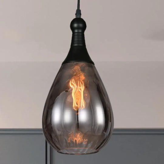 Black/Brass Teardrop Ceiling Light Industrial Clear/Amber/Grey Water Glass 1-Light Bedroom Pendant