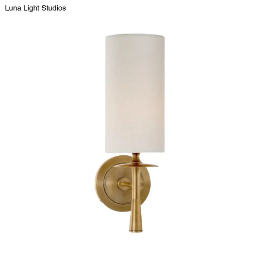 Black/Brass Wall Mount Sconce Light With Traditional Fabric Cylinder Shade For Living Room