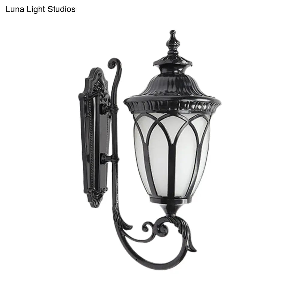 Black/Bronze Aluminum Wall Mount Lamp - Curved Arm Lodge Style Sconce With Frosted Glass Shade (1