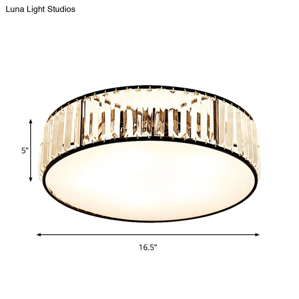 Black/Bronze Drum Flush Mount Crystal Ceiling Light - Elegant 3/4/5-Light Lamp For Bedroom