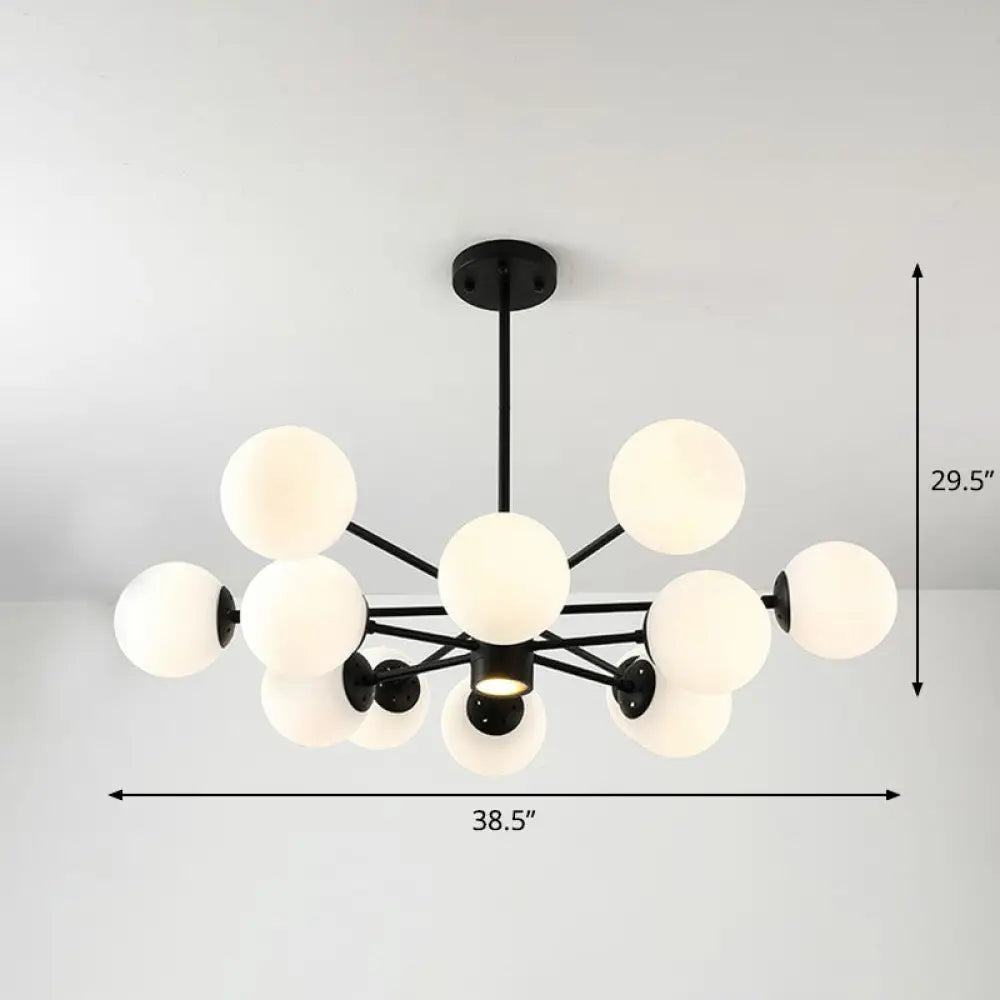 Black Bubbles Chandelier Lighting With Nordic Frosted White Glass - Perfect For Dining Room 12 /