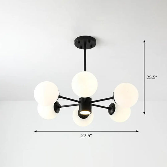 Black Bubbles Chandelier Lighting With Nordic Frosted White Glass - Perfect For Dining Room 6 /