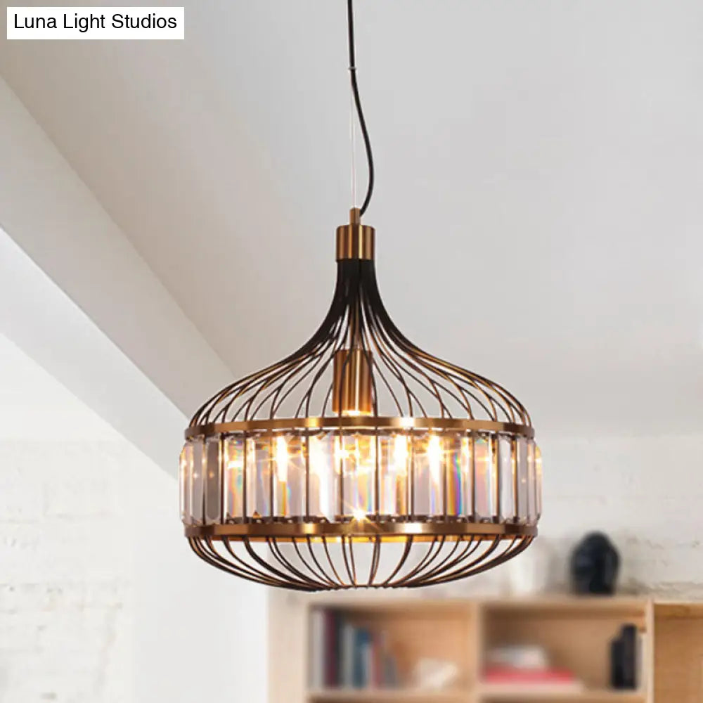 Black Cage Ceiling Pendant Iron Hanging Lamp For Living Room - 12’/13’/14.5’ Width Traditional Décor