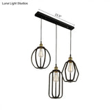 Black Cage Iron Pendant Lighting With Adjustable Cord For Living Room Ceiling