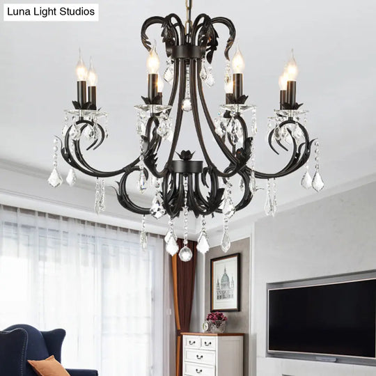 Black Metal Chandelier Lamp With Crystal Drops - Traditional Candle Ceiling Pendant (6/8 Lights) 8 /