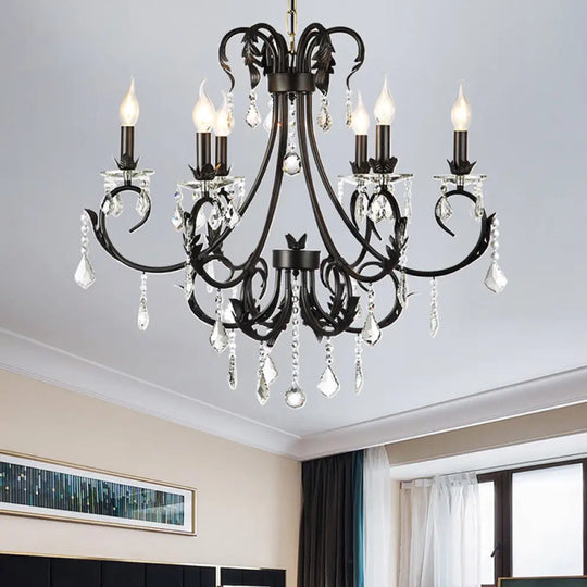 Black Candle Chandelier With Crystal Drops - Traditional Ceiling Pendant Lamp (6/8 Lights) 6 /