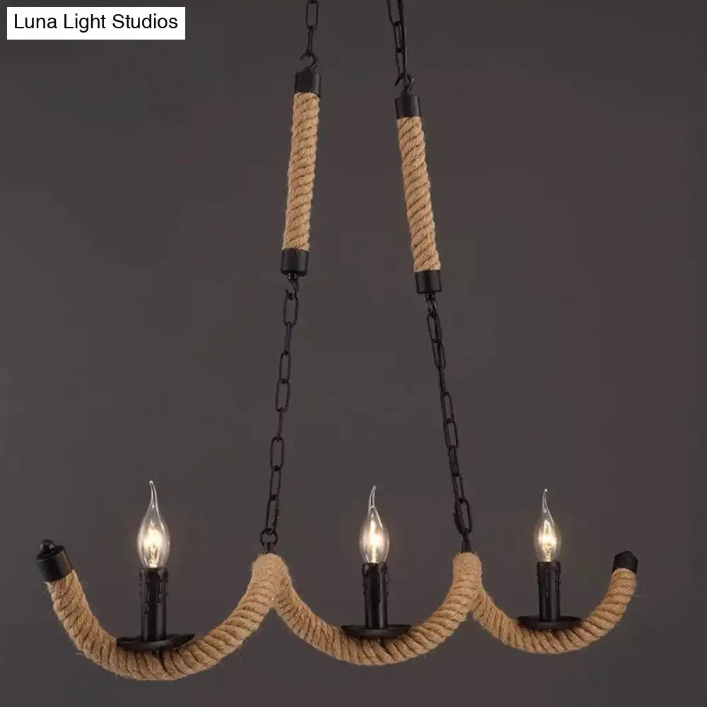 Black Candle Design Pendant Lighting Fixture - Rope Twisting Island Light 3 Bulbs Restaurant-Worthy