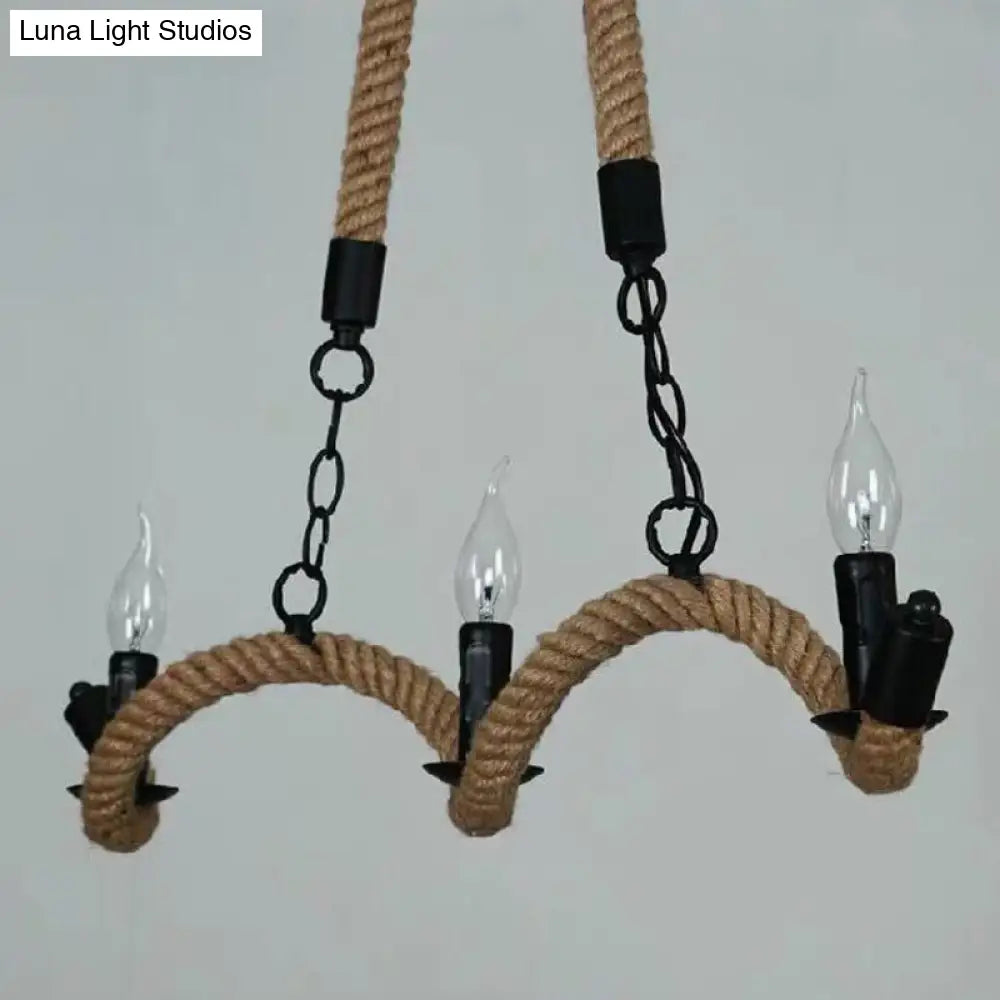 Black Candle Design Pendant Lighting Fixture - Rope Twisting Island Light 3 Bulbs Restaurant-Worthy