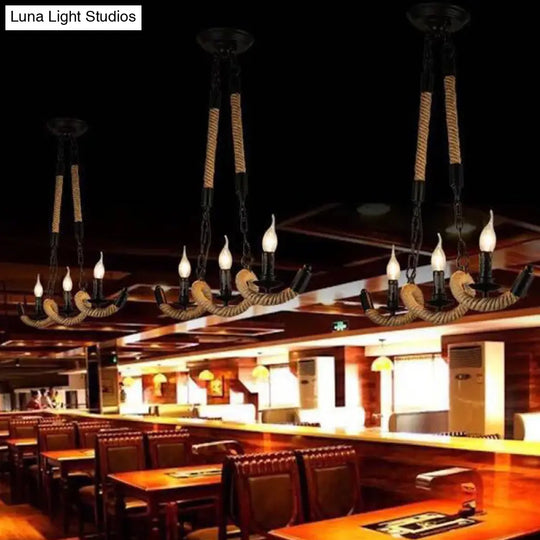 Black Candle Design Pendant Lighting Fixture - Rope Twisting Island Light 3 Bulbs Restaurant-Worthy