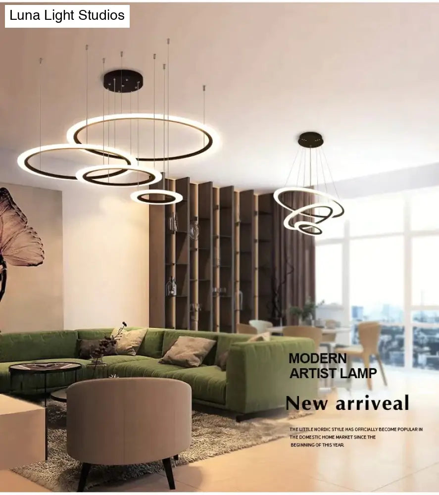 Black Circle Modern Led Pendant Light Surface Mounted Hanging Lamp Dining Room Living Luminaire