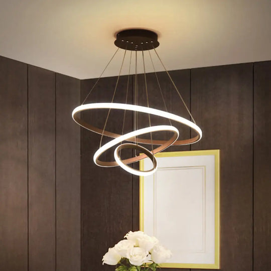 Black Circle Pendant Chandelier - Simple Style Metallic Restaurant Ceiling Light With Led / 23.5’