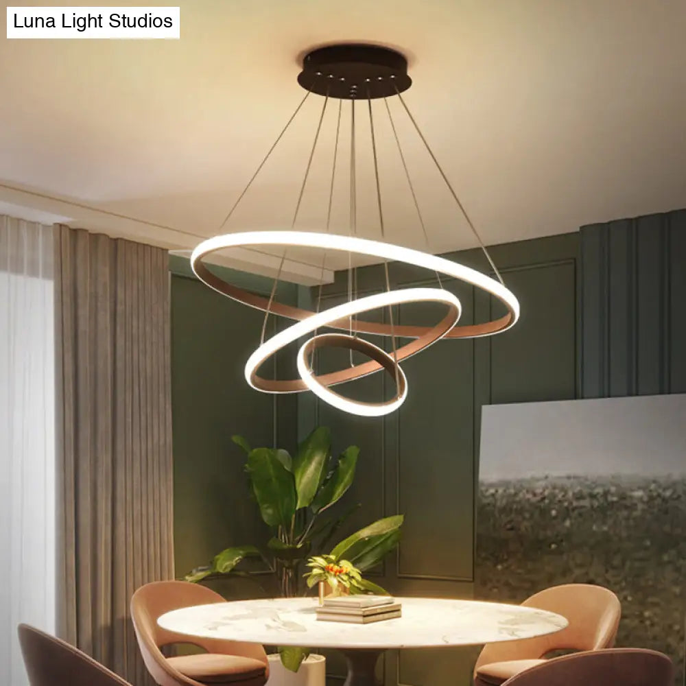 Black Circle Pendant Chandelier - Simple Style Metallic Restaurant Ceiling Light With Led