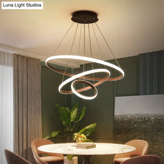 Black Circle Pendant Chandelier - Simple Style Metallic Restaurant Ceiling Light With Led