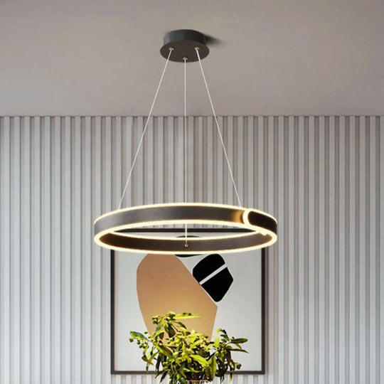 Black Circular Led Chandelier Light - Simplicity Acrylic Pendant Ideal For Dining Table Suspension