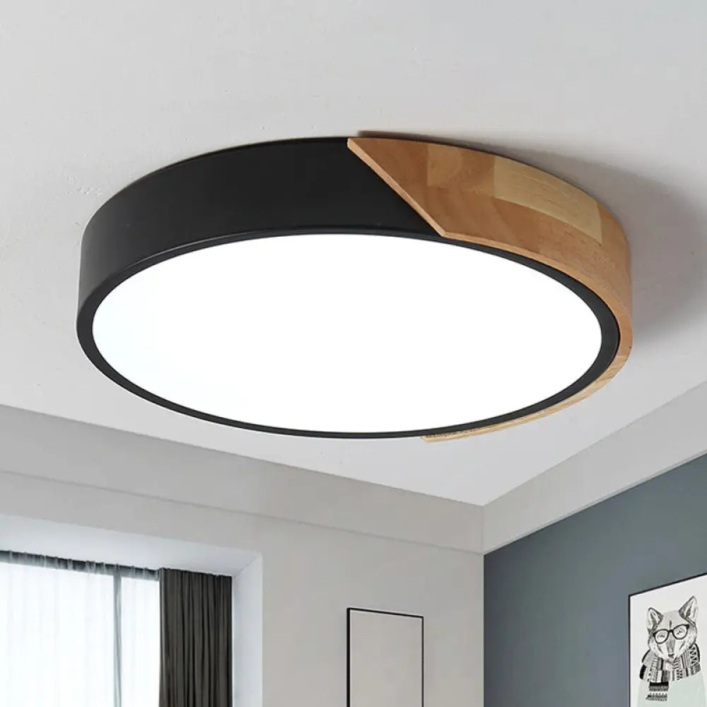 Black Circular Macaron Acrylic Led Flush Ceiling Light For Living Room / 12’ White