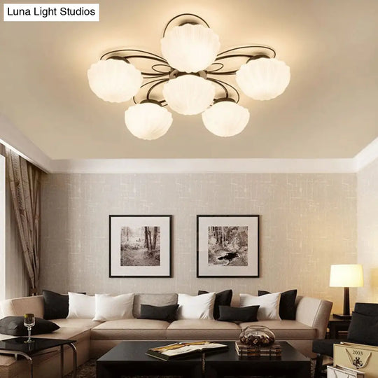 Black Classic Semi Flush Light With White Glass Bowl For Corridor - 3/4/6 Lights Ceiling Lighting