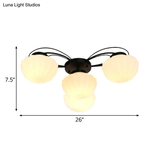 Black Classic Semi Flush Light With White Glass Bowl For Corridor - 3/4/6 Lights Ceiling Lighting