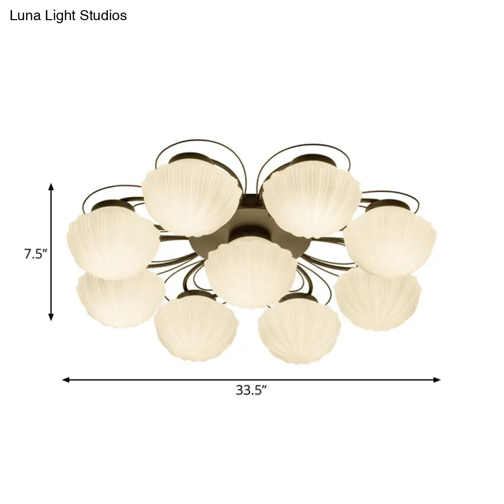 Black Classic Semi Flush Light With White Glass Bowl For Corridor - 3/4/6 Lights Ceiling Lighting