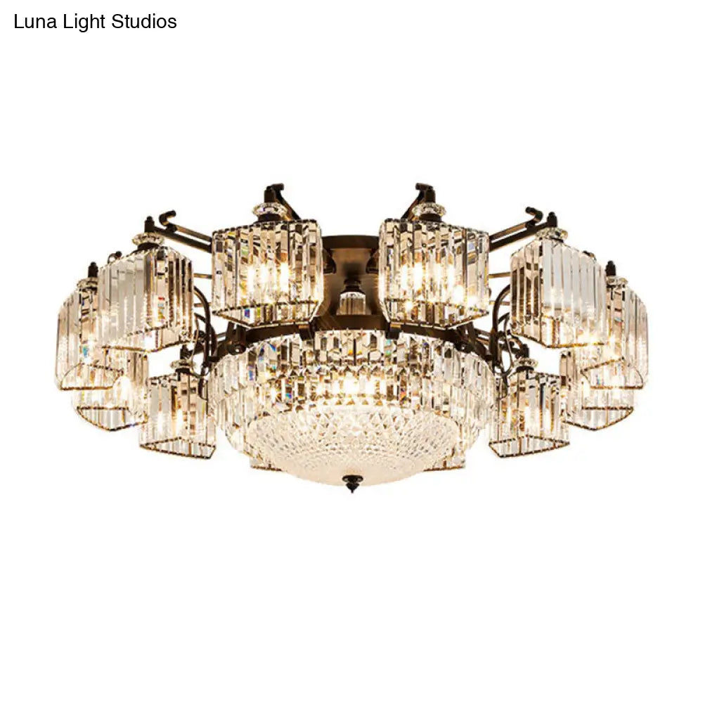 Black Clear Crystal Radial Chandelier Semi Flush Mount Light For Traditional Living Room