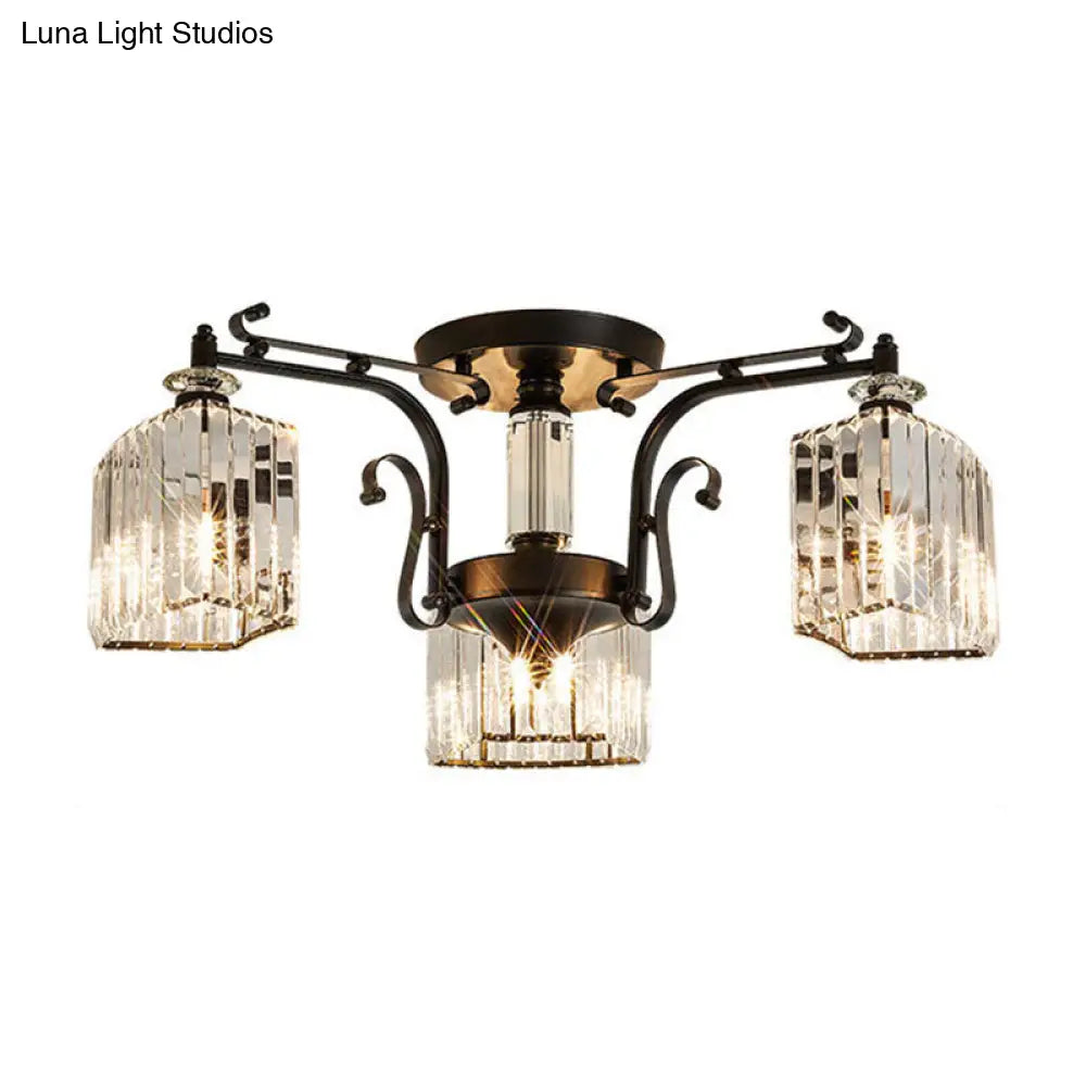 Black Clear Crystal Radial Chandelier Semi Flush Mount Light For Traditional Living Room 3 /