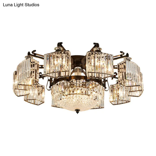 Black Clear Crystal Radial Chandelier Semi Flush Mount Light For Traditional Living Room