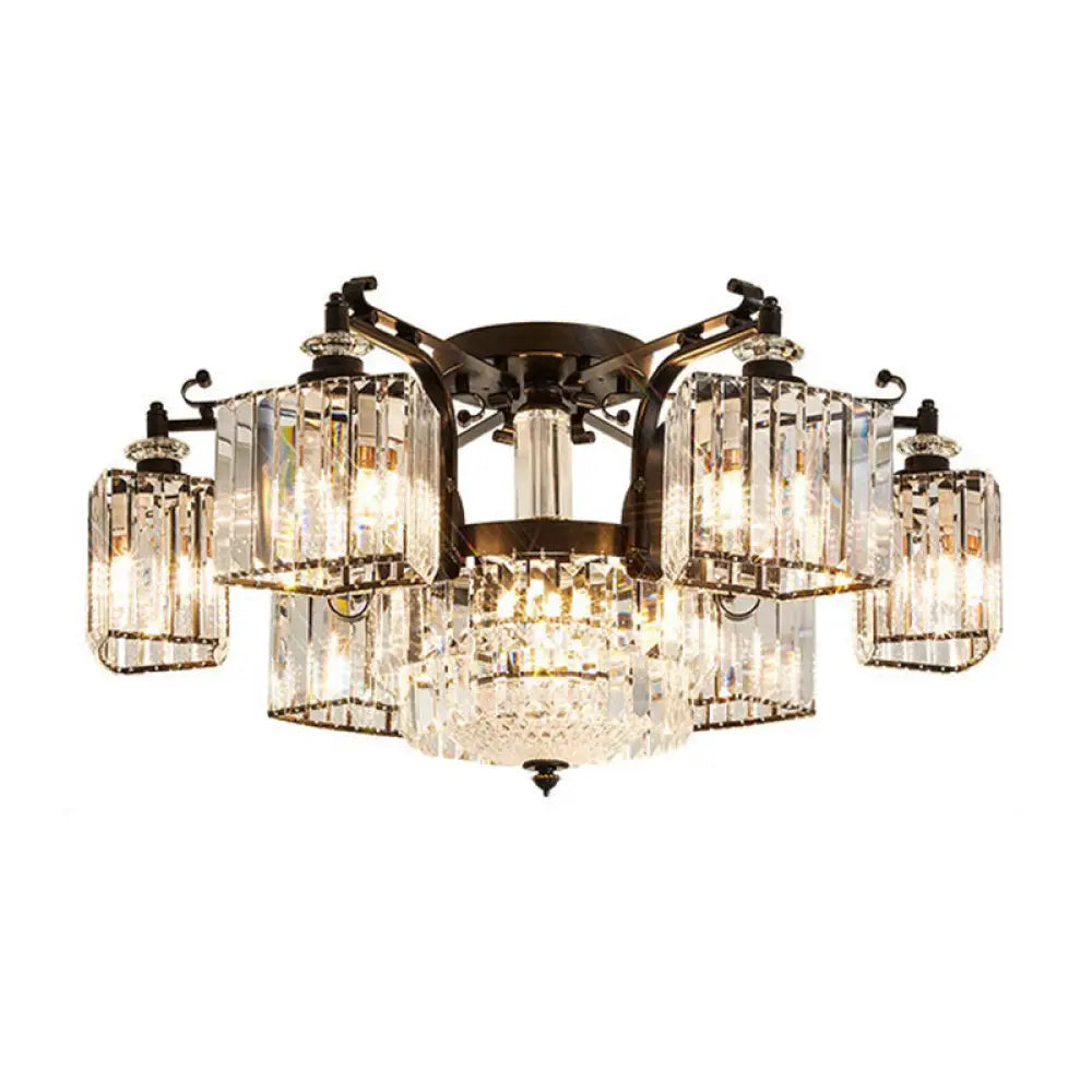 Black Clear Crystal Radial Chandelier Semi Flush Mount Light For Traditional Living Room 8 /