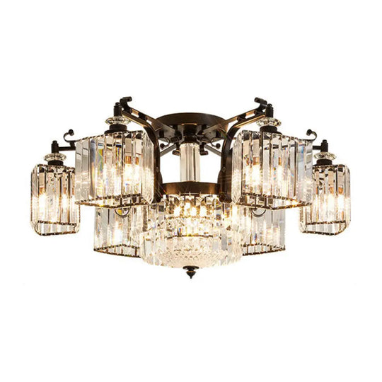 Black Clear Crystal Radial Chandelier Semi Flush Mount Light For Traditional Living Room 8 /