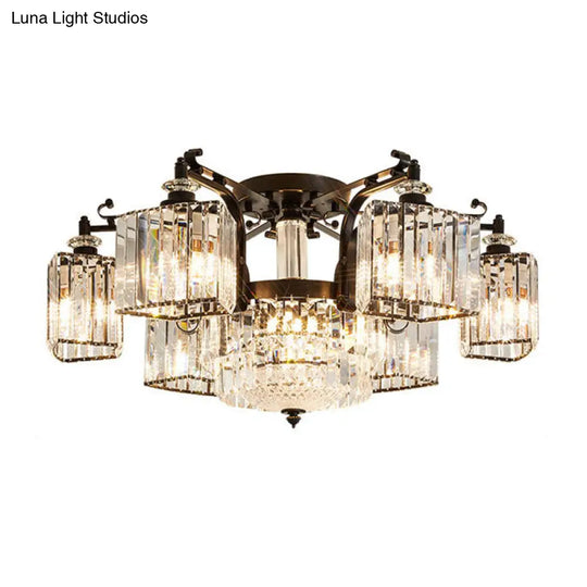 Black Clear Crystal Radial Chandelier Semi Flush Mount Light For Traditional Living Room 8 /