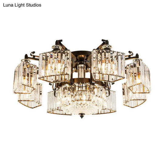 Black Clear Crystal Radial Chandelier Semi Flush Mount Light For Traditional Living Room 10 /