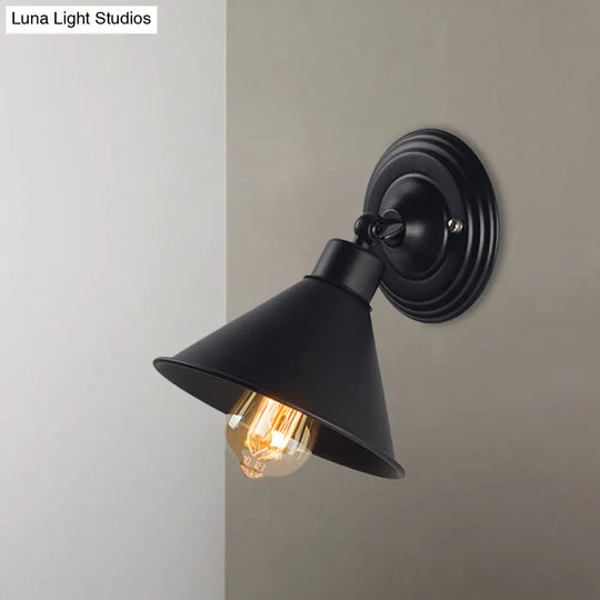 Black Cone Wall Sconce Light - Metallic Loft Style Bedroom Lamp