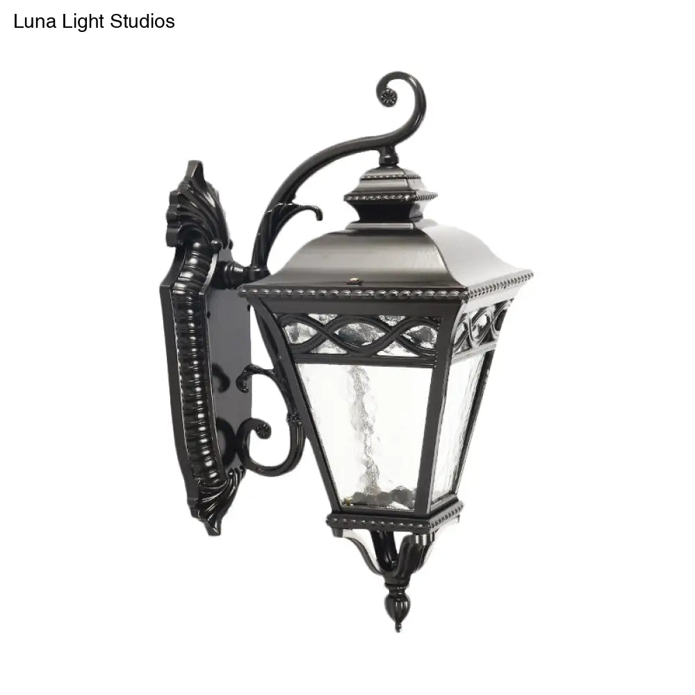 Black Conic Wall Sconce With Clear Water Glass For Lodge Lighting