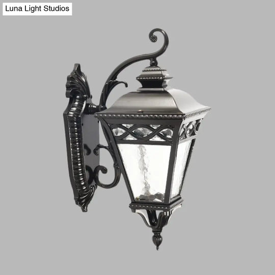 Black Conic Wall Sconce With Clear Water Glass For Lodge Lighting