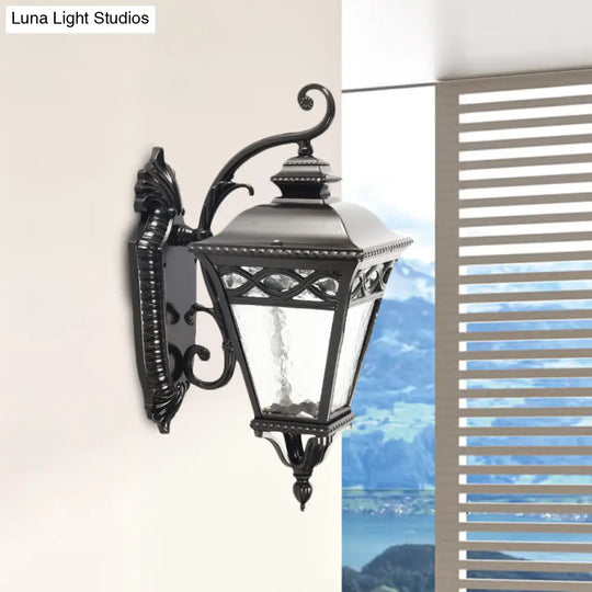 Black Conic Wall Sconce With Clear Water Glass For Lodge Lighting