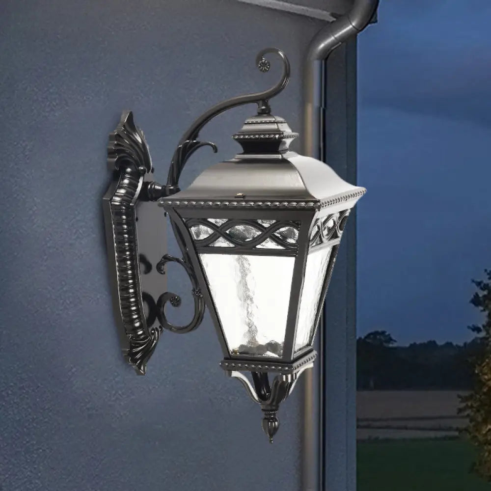 Black Conic Wall Sconce With Clear Water Glass For Lodge Lighting