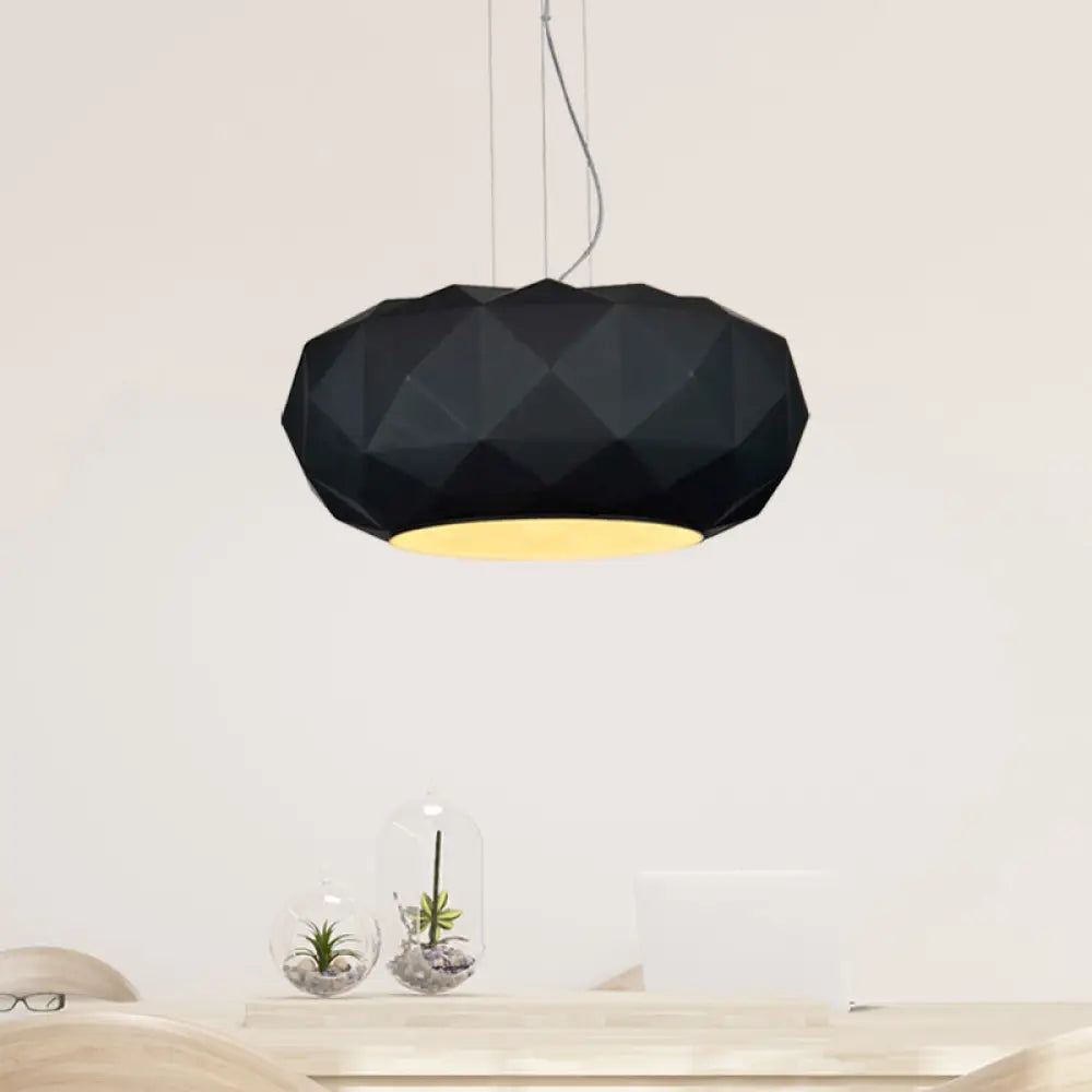 Black Contemporary Diamond Drop Pendant Ceiling Lamp With Metallic Drum Design - 1 Bulb For Dining