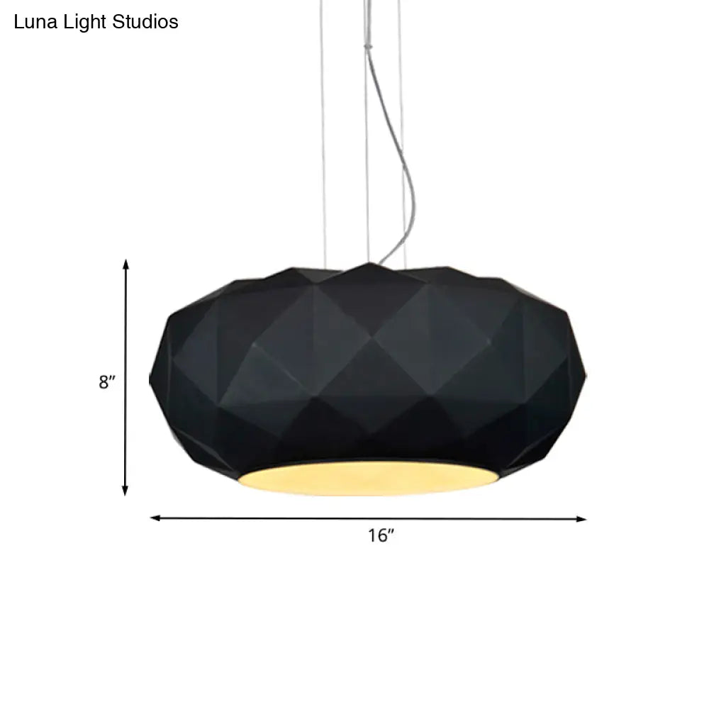 Black Contemporary Diamond Drop Pendant Ceiling Lamp With Metallic Drum Design - 1 Bulb For Dining