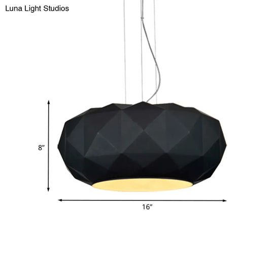 Black Contemporary Diamond Drop Pendant Ceiling Lamp With Metallic Drum Design - 1 Bulb For Dining