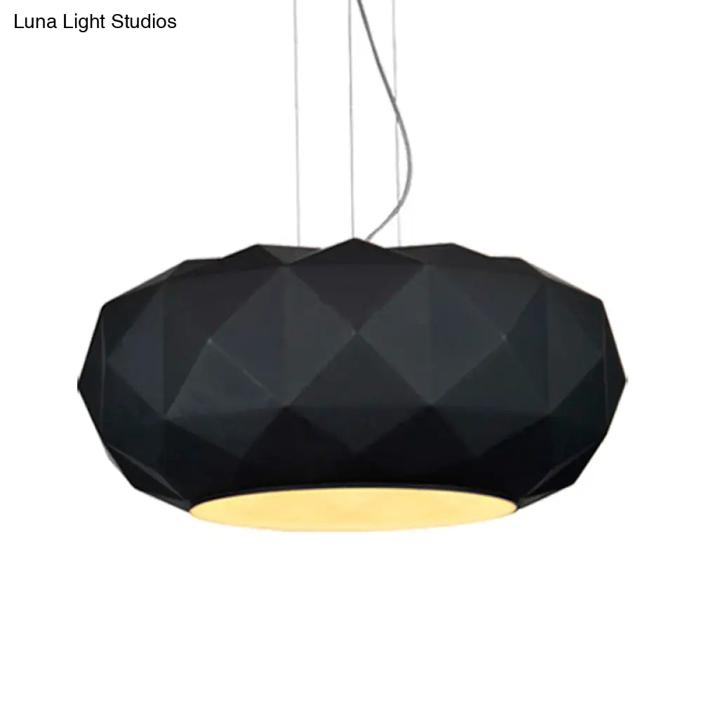 Black Contemporary Diamond Drop Pendant Ceiling Lamp With Metallic Drum Design - 1 Bulb For Dining