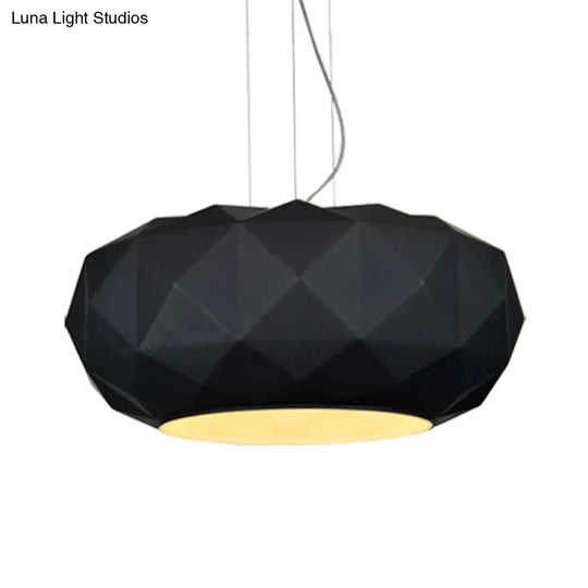 Black Contemporary Diamond Drop Pendant Ceiling Lamp With Metallic Drum Design - 1 Bulb For Dining