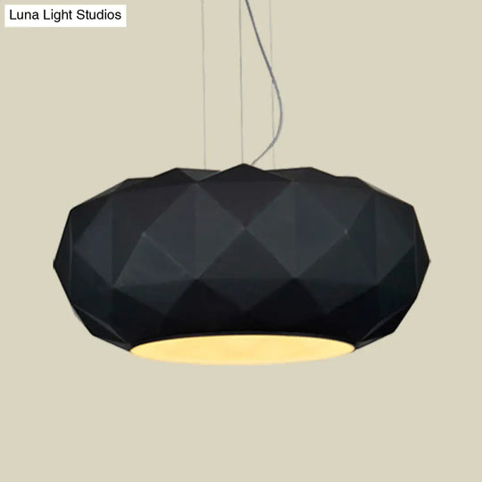 Black Contemporary Diamond Drop Pendant Ceiling Lamp With Metallic Drum Design - 1 Bulb For Dining