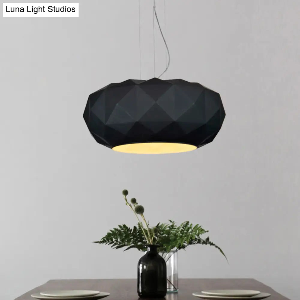 Black Contemporary Diamond Drop Pendant Ceiling Lamp With Metallic Drum Design - 1 Bulb For Dining