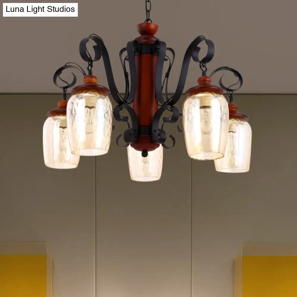 5-Light Cylinder Pendant Light With Metal Chain - Country Style Ceiling Suspension In Black