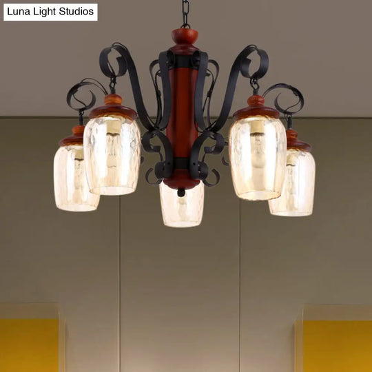 5-Light Cylinder Pendant Light With Metal Chain - Country Style Ceiling Suspension In Black