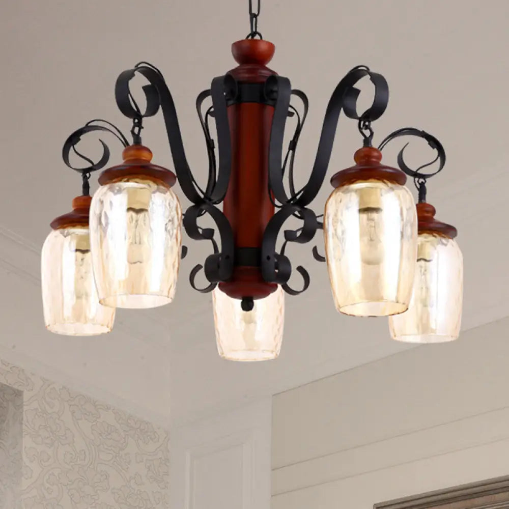 Black Country Pendant Light With Metal Chain - 5-Light Cylinder Ceiling Suspended 27.5’ Length