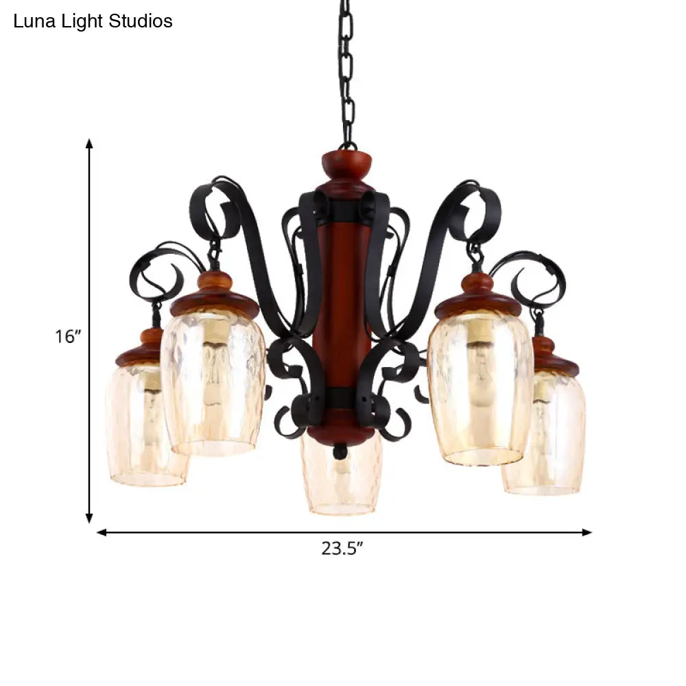 Black Country Pendant Light With Metal Chain - 5-Light Cylinder Ceiling Suspended 27.5’ Length