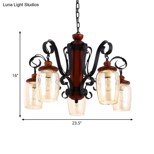 Black Country Pendant Light With Metal Chain - 5-Light Cylinder Ceiling Suspended 27.5’ Length